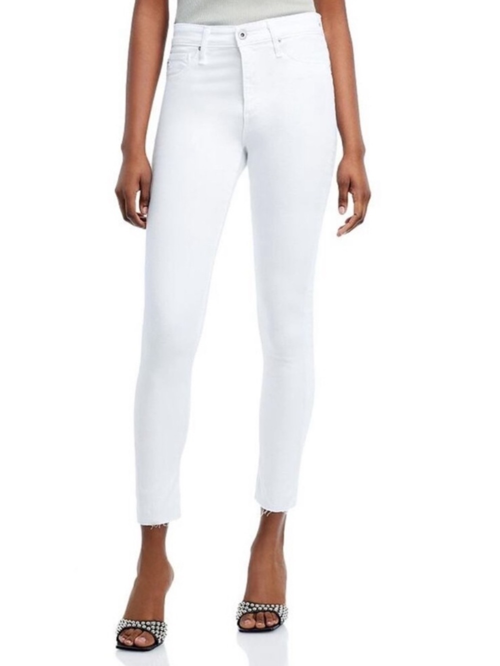 AG The Farrah Skinny Ankle Jeans High Rise Slim white raw hem 28
